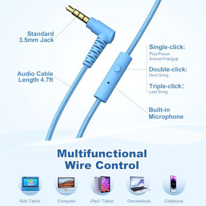 AILIHEN Kids Headphones for School with Mic, 93dB Volume Limited, SkyBlue | Wired On Ear Headphones for Kids Girls, Foldable Lightweight Headphone for Classroom Learning & Entertainment Travel Computer - color: Sky Blue