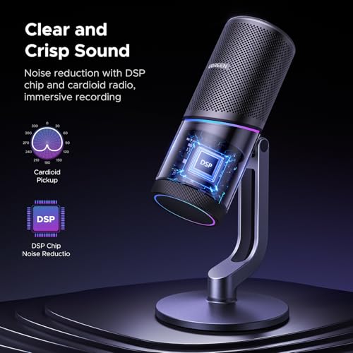 UGREEN Microphone for PC, USB Gaming Mic with RGB Lights, 24bit/96kHz