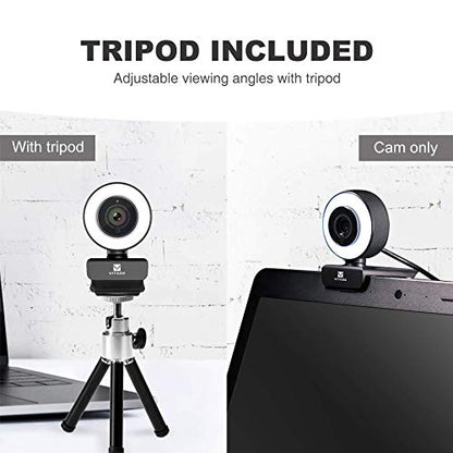 Streaming Webcam 1080P, 960A HD Web Camera USB Web Cam for Gaming Conferencing Video Chatting Mac Windows Desktop Computer Laptop Wide Angle Webcam with Ring Light & Microphone & Tripod