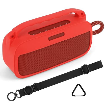 Geekria Silicone Speaker Case Cover Compatible with Bose SoundLink Plus, Protective Soft Skin, Replacement Portable Speakers Travel Carrying Sleeve with Shoulder Strap (Red) - color: Red