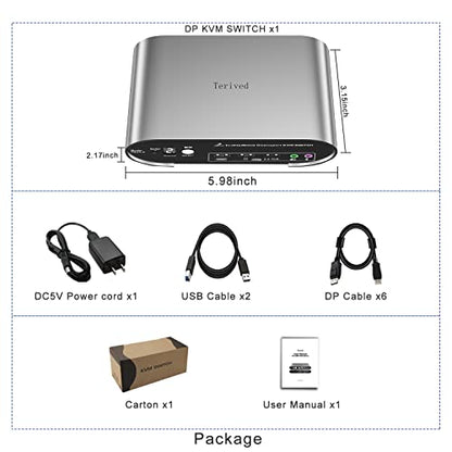 2 Computers 3 DP Monitors KVM Switch with Hotkey and Automatic Switching, 4K@144H USB 3.0 Triple Monitor with Audio Microphone, Aluminum, Digital Display HDR10 All Cables Included - style: 2 Computers 3 DP Monitors USB 3.0