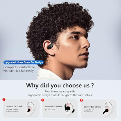 Open Ear Clip Wireless Earbuds Bone Conduction Headphones, Bluetooth 5.4, Conduction Headphones with 60H Playtime Touch Control Ultra-Comfort, Built-in Mic,Open Ear Design for Running Fitness,office