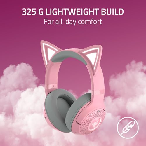 Razer Kraken Kitty V2 BT Wireless RGB Headset, Pink | Chroma RGB Kitty Ears & Earcups, Bluetooth 5.2, 40 mm Drivers, Noise-cancelling Mics, Lightweight, USB-C, 40 Hr Battery - color: Quartz Pink