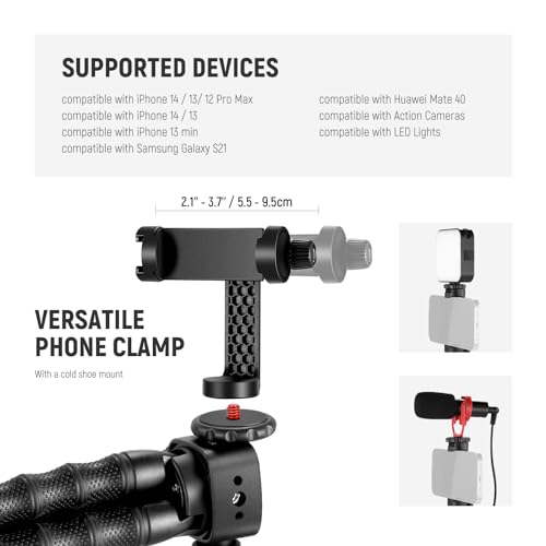 NEEWER T91 Flexible Tripod for iPhone Mini Cellphone Tripod Stand for Vlog, Magic Arms/Shutter/Phone Clamp/Action Camera Mount Compatible with GoPro - style: T91