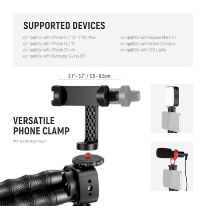 NEEWER T91 Flexible Tripod for iPhone Mini Cellphone Tripod Stand for Vlog, Magic Arms/Shutter/Phone Clamp/Action Camera Mount Compatible with GoPro - style: T91