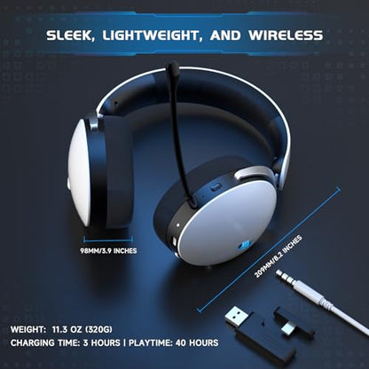 Acer Gaming Headset with Aluminum Frame for PS5, PS4, PC, Switch - White | Tri-Mode(2.4GHz/Bluetooth/Wired) Gaming Headphones with ENC Mic, Stereo Sound, 40H Battery, Blue Light Indicator, 50mm Driver - color: White