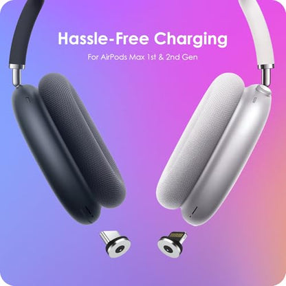 Headphone Charging Station for AirPods Max 1 & 2 - Magnetic Charger Dock with Lightning & USB-C Connectors, LED Indicator, Easy Drop-in Charging (Titanium) - color: Titanium