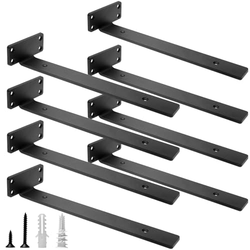HITOMEN Heavy Duty Floating Shelf Brackets, 12-Inch (1/5'' Thick) Hidden Shelves Hardware, Iron L Brackets, Rustic Industrial Black Metal Wall Shelving Supports, 8 Pack - size: 12 Inch, style: 8 Pack