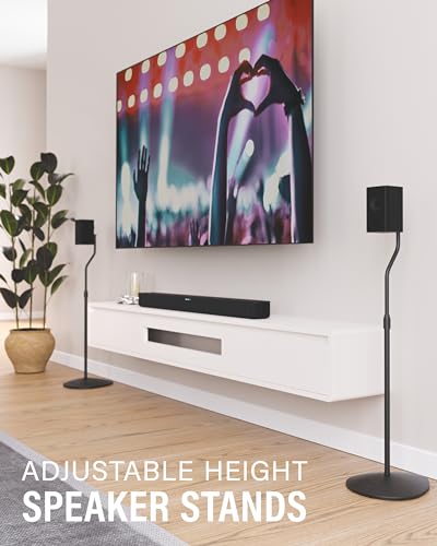 SANUS Speaker Stands Pair for Satellite & Bookshelf Speakers up to 3.5lbs – 10” Height Adjustment – Includes L-Shaped Bracket & Keyhole Adapter for Compatibility – Easy DIY Assembly - size: Heigth Adjustable