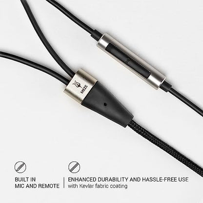 MEZE AUDIO | 1.2m Cable with Mic & Remote for 99 Classics Walnut Silver | 3.5mm Male to Dual TS Mono 3.5mm Male Connector Plug | Kevlar Reinforced Fabric | Oxygen-Free Copper