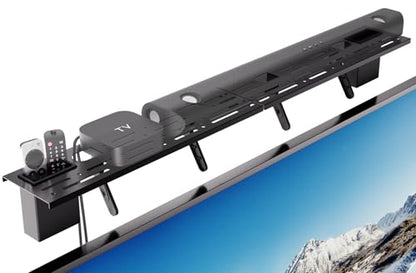 TV Top Shelf, 35.4" Metal Monitor Mount Floating Stand with Storage Boxes,Cable Box Above Screen for Apple TV,Sound Bar,Speaker,Router,Switch,Remote Control,DVD,Tv Accessories