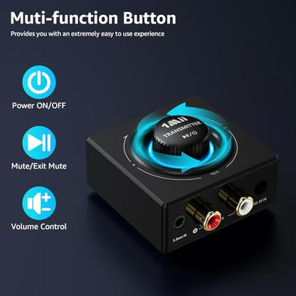 1Mii Wireless Audio Transmitter Receiver Set (1 TX + 1 RX) for TV | Wireless Audio Adapter with RCA/AUX out, 25ms Low Latency 262ft Long Range, for TV/Soundbar/Powered Speakers/Amplifier