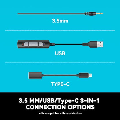 Wantek USB & 3.5mm Headset with Mic for PC/Laptop,Wired Headset with Noise-Cancelling Microphone & Audio Controls Perfect for Home Office Online Class Skype Zoom Call Center Webinar,All Day Comfort - color: USB+3.5mm(Binaural)