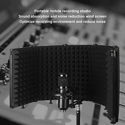 Microphone Isolation Foldable High Density Mic Portable Soundproof Studio Mic Sound Absorbing Foam Reflector for Recording Podcasts Singing and Broadcasting