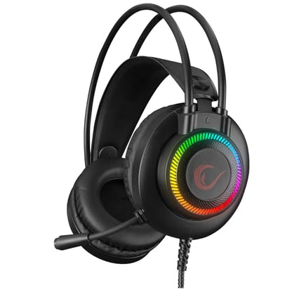 Rampage X-Jammer Wired Gaming Headset – 50mm Drivers, Powerful Stereo Sound, Flexible Mic, Noise Reduction Ear Pads, Rainbow LED, 3.5mm + USB, Multi-Platform Compatibility - color: Black 2