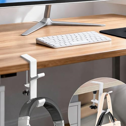 Desk Mount Bag Holder Hook Clamp, Bag Hook 1 Pcs-Double Hook White | Portable Purse Hook for Table, Reduce Desk Clutter, Desk Mount Headphones Holder, Backpack Hanger, Table Hanging Storage - color: 1 Pcs-Double Hook White