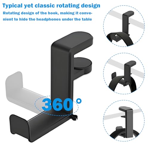 Rotating Headphone Stand,Headphone Holder Desk | Pc Gaming Headset Holder,Adjustable Clamp-On Under Hanger,360 Degree Adjustable Rotation