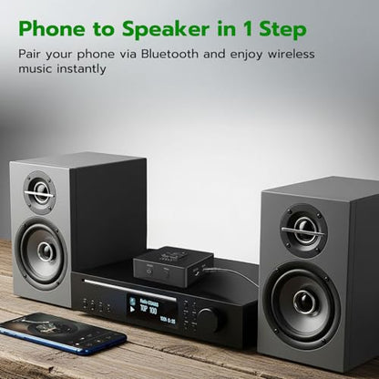 Bluetooth Receiver, V5.3 for Home Stereo with 3.5mm, Bluetooth Adapter for Stereo Receiver, Amplifier, Speaker, HiFi - color: Deep Black