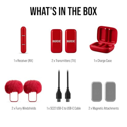 RØDE Wireless Micro - Compact Wireless Microphone, Two Mics with Charge Case for Smartphone Content Creation - USB-C, Red | Two Mics with Charge Case for Smartphone Content Creation, USB-C, Red - color: USB-C Red
