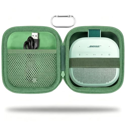 for Bose New SoundLink Micro 2nd Gen Speaker Protective Case, Grass Green | EVA Hard Shell, Soft Velvet Lining, Durable Wrist Strap, Portable Travel Bag with Carabiner, Mesh Accessory Pocket - color: Grass Green Case