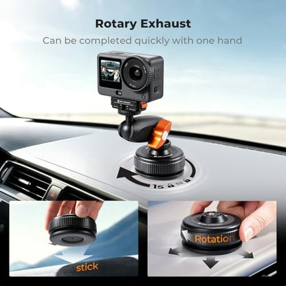 K&F CONCEPT Suction Cup Mount with Ball Head Magic Arm for Action Camera | Car Windshield Window Dash Mount Holder, 1/4" & Three-claw Adapter for GoPro Hero 13/12/11/10/9, Osmo Action 6/3/4/5 Pro XP01