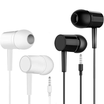 2 Pack Noise Isolating Wired in-Ear Earbuds, 3.5mm Corded Headphones with in-Line Microphone, Volume & Track Control, All-Day Comfort Fit