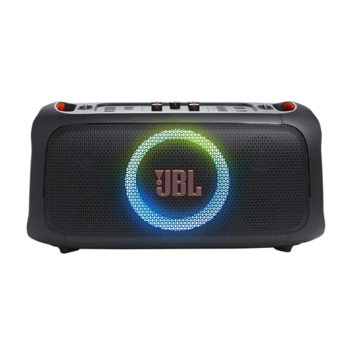 JBL PartyBox On-the-Go Essential - Portable Party Speaker - Black | Amazing JBL Pro Sound, Synched light show, JBL wireless microphone included, IPX4 splashproof protection