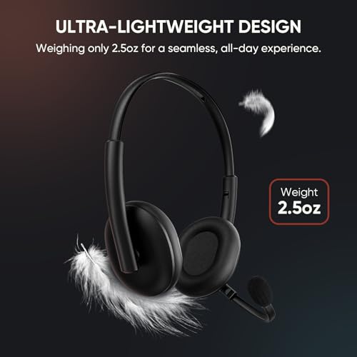USB Headset with Noise-Canceling Microphone, USB-C/USB-A/3.5mm for PC Mac | 290° Rotating Noise-Canceling Mic, Dual Mute Controls, Lightweight Comfort, and 3-Way Connectivity for Clear Calls
