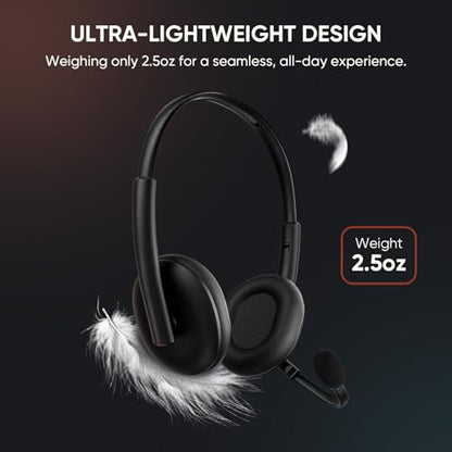 USB Headset with Noise-Canceling Microphone, USB-C/USB-A/3.5mm for PC Mac | 290° Rotating Noise-Canceling Mic, Dual Mute Controls, Lightweight Comfort, and 3-Way Connectivity for Clear Calls