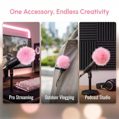 Operitacx 4pcs Furry Lapel Microphone Windscreen - Noise Reduction Wind Muff for Mini Clip-On Lavalier Mic - Compact Pink Microphone Wind Cover for Video Production