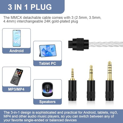 SE215 Cable Compatible with Shure SE215, SE215 Pro, SE315, SE425, SE425 Pro, SE535, SE846, AONIC 3, AONIC 4, AONIC 5, UE900 Earphones, MMCX Audio Cable with 2.5mm/3.5mm/4.4mm Plug, 4ft