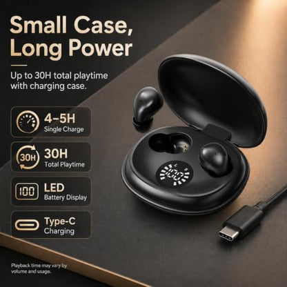 Ultra-Smallest Invisible Earbuds, Discreet Mini Wireless Headphones, Hidden Bluetooth Buds for Small Ears & Sleeping, Compact Sleep Headphones for Side Sleepers, Long Standby - color: Black