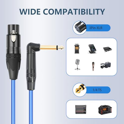 2Pack 3.3Feet XLR Female to 1/4 TS Right Angle,1/4 TS Right Angle to XLR Female Micphone Cable,6N OFC+Silver Plated HI-END Audio Cable for Micphone Mixer - size: 3.3Feet（2Pack）
