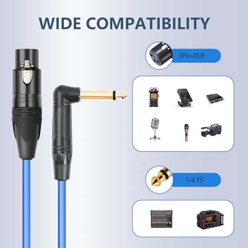 2Pack 3.3Feet XLR Female to 1/4 TS Right Angle,1/4 TS Right Angle to XLR Female Micphone Cable,6N OFC+Silver Plated HI-END Audio Cable for Micphone Mixer - size: 3.3Feet（2Pack）