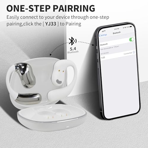 Open Ear Headphones with Touchscreen, Over Ear Bluetooth Earbuds, White - color: White