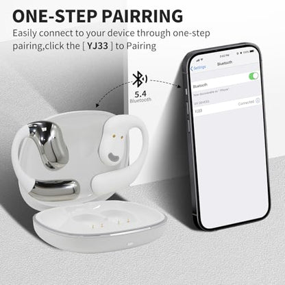 Open Ear Headphones with Touchscreen, Over Ear Bluetooth Earbuds, White - color: White