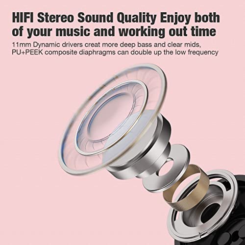 Boean Bluetooth Headphones, Wireless Earbuds with 16 Hours Bluetooth 5.3 Wireless Headphones HD Deep Bass Stereo IPX7 Waterproof Earphones for Sports Headset AI Music Generation - color: Pink