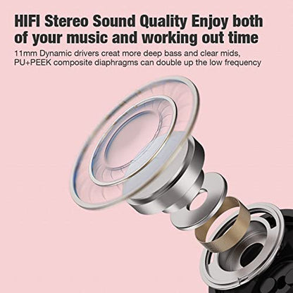 Boean Bluetooth Headphones, Wireless Earbuds with 16 Hours Bluetooth 5.3 Wireless Headphones HD Deep Bass Stereo IPX7 Waterproof Earphones for Sports Headset AI Music Generation - color: Pink