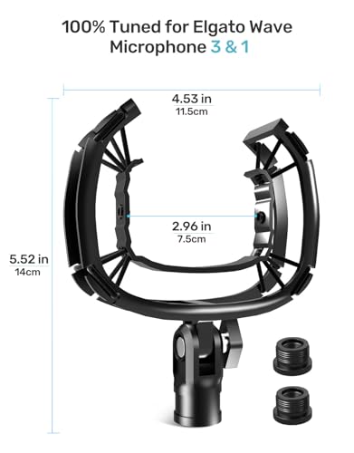 Wave Shouck Mount [Custom Built for Elgato Wave:3/1] Metal Frame Suspension | Anti-Vibration Elastic Suspension, Metal Frame, Holder Clip, with 3/8" & 1/4" Adapter, for Wave 3/1 Mic, Improves Sound - size: Wave Shock Mount