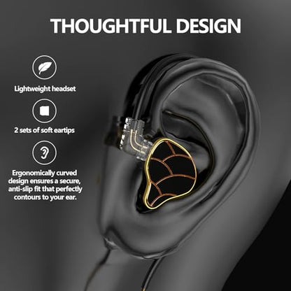 In Ear Monitor Headphones Dual Magnetic Dynamic Driver IEM with Mic, Black | Hybrid Banlance Armature with Dynamic in Ear Headphones IEM Earphones Gaming Earbuds - color: H818-Black with Mic