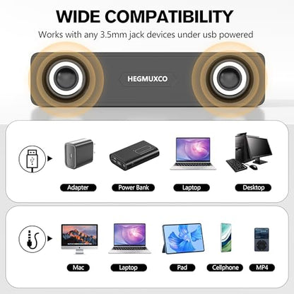 10W Wired Stereo Speaker Compact PC Speakers for Desktop -, USB Powered, 3.5mm Audio Input, Laptop Expertly Tuned Computer Soundbar