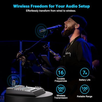 Phenyx Pro Auto Scan Plug-on XLR Wireless Transmitter Receiver System PTU-X | 16 UHF Frequencies, Wired-to-Wireless Setup,Dynamic & Condenser Mics, musicians, pastors, presenters in live stage, church