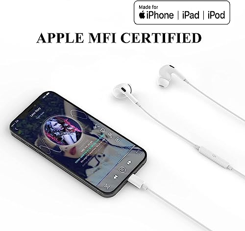 Apple MFi Certified iPhone Wired Headphones Earbuds Earphones wtih Lightning Connector Compatible with iPhone 14 13 12 11 Pro Max X XS XR 8 7 Plus with Microphone