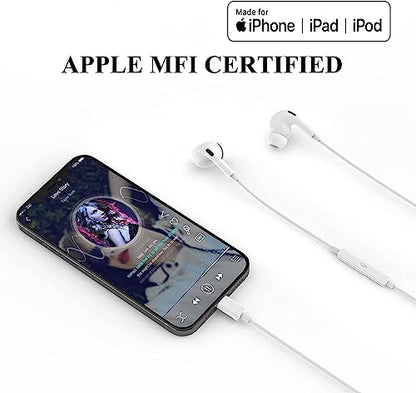 Apple MFi Certified iPhone Wired Headphones Earbuds Earphones wtih Lightning Connector Compatible with iPhone 14 13 12 11 Pro Max X XS XR 8 7 Plus with Microphone