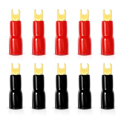 10Pcs 4 Gauge Wire Connectors, Spade Terminals Connectors | 4GA Gauge Strip Terminal Fork Adapters Connector Plugs Crimp Barrier Spades for Speaker Wire Cable Terminal Plug Universal