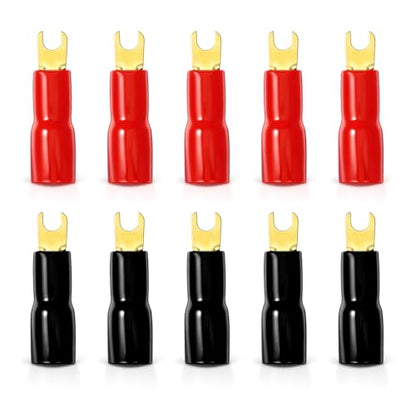 10Pcs 4 Gauge Wire Connectors, Spade Terminals Connectors | 4GA Gauge Strip Terminal Fork Adapters Connector Plugs Crimp Barrier Spades for Speaker Wire Cable Terminal Plug Universal