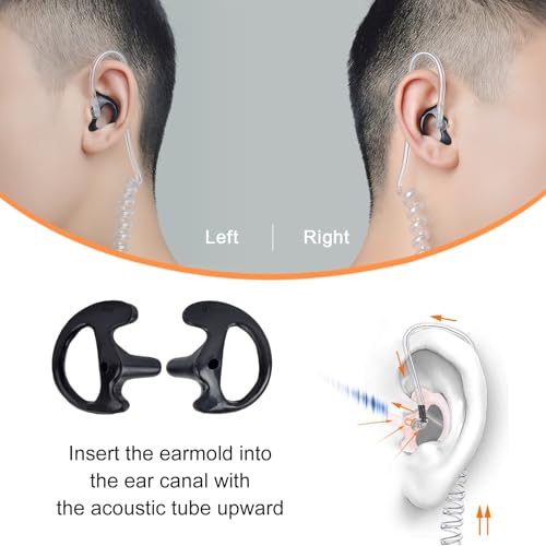Replacement Earmold for Acoustic Coil Tube Earpiece(2Pairs Black) | Ear Mold Earbud for Motorola Midland Baofeng Walkie Talkie Clear Tube Headset - color: Black