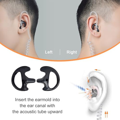 Replacement Earmold for Acoustic Coil Tube Earpiece(2Pairs Black) | Ear Mold Earbud for Motorola Midland Baofeng Walkie Talkie Clear Tube Headset - color: Black