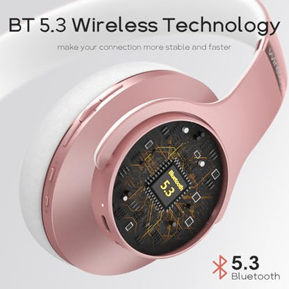 DOQAUS Bluetooth Headphones Over Ear, 90H Playtime, 3EQ Mode, with ENC Mic | Hifi Stereo Sound, Lightweight, Headphones Wireless with Soft Memory Foam Earpads, Deep Bass for Home Office Cellphone PC - color: Rose Gold
