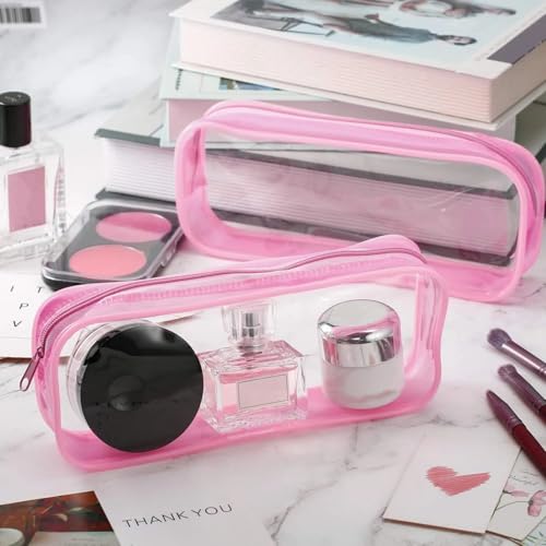 Tatuo 4 Pieces Clear PVC Bags Big Capacity Zipper Pencil Pouch Case Travel Luggage Makeup Cosmetic Bag(Pink) - color: Pink